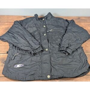Starter Black Jacket Full Zip Pockets Lined Coat Winter Warm Large hole on chest